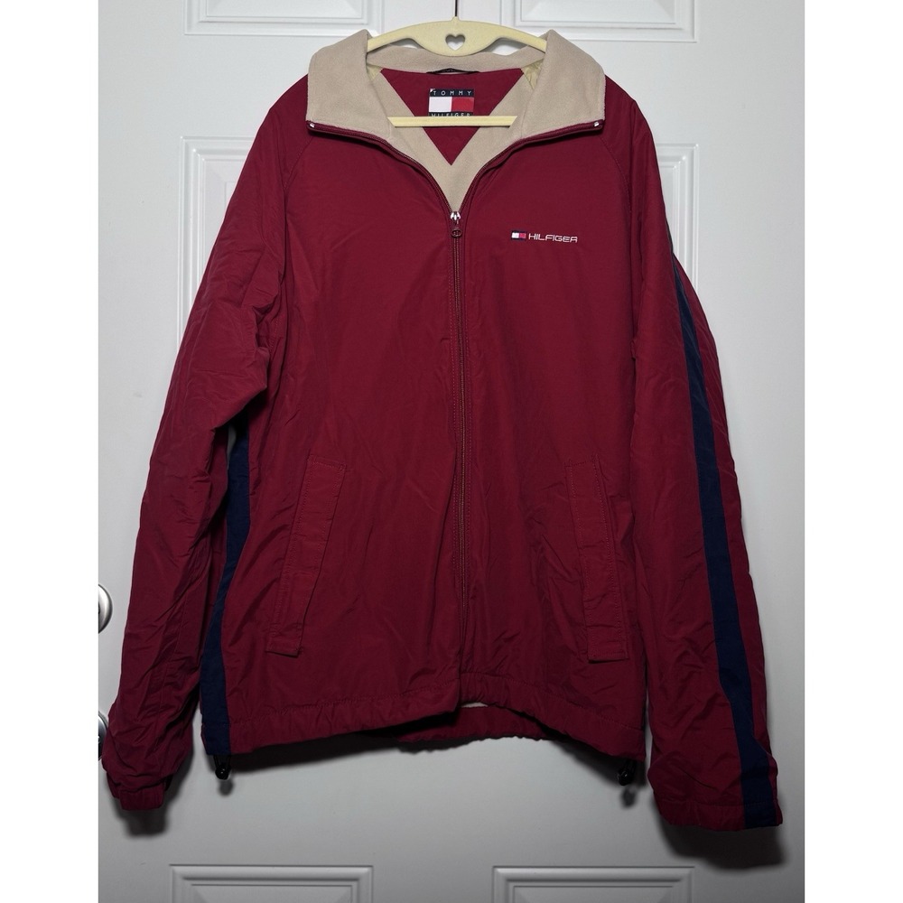 Vtg Tommy Hilfiger Thick Jacket Windbreaker Tan Fleece Interior Medium HTF Rare